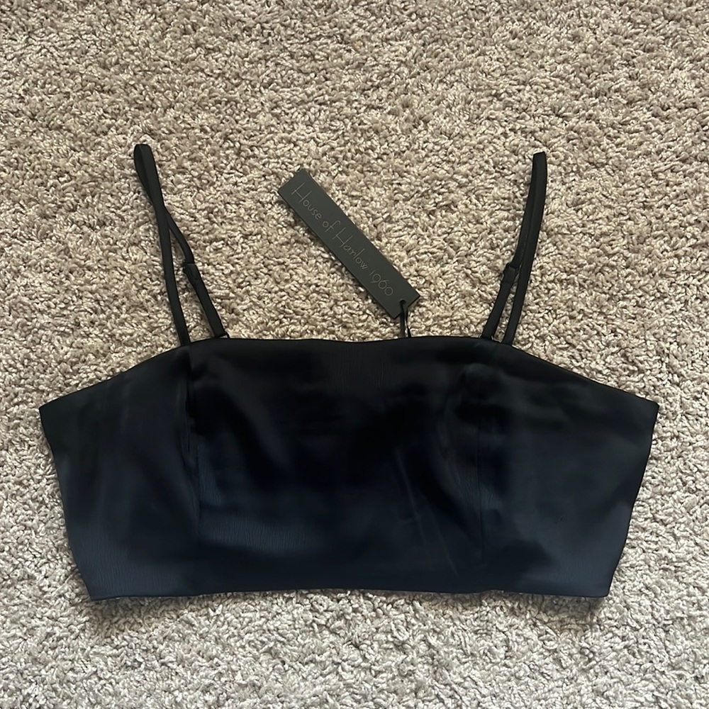 House of Harlow Black Satin Crop Top